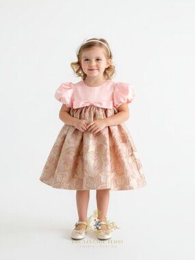 NWT Pretty Girls Fine Jacquard Celebration Dress Elegant Floral Pink & Gold 5T